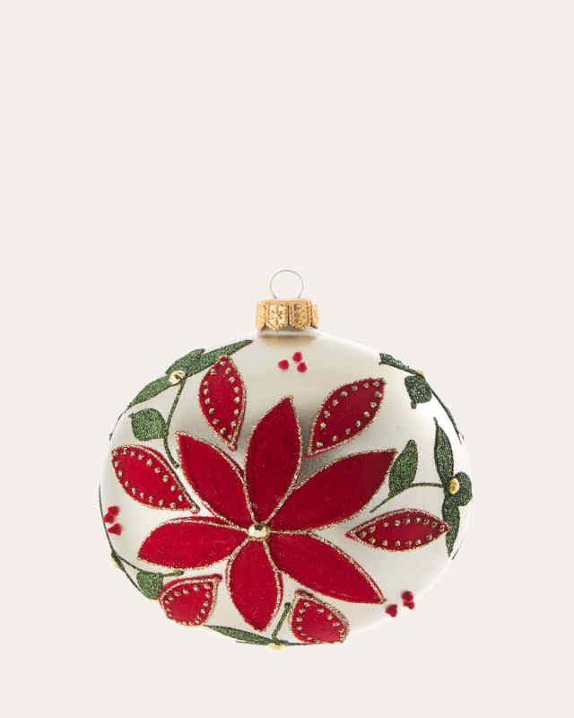 Silver Metallic Poinsettia Ball Ornament